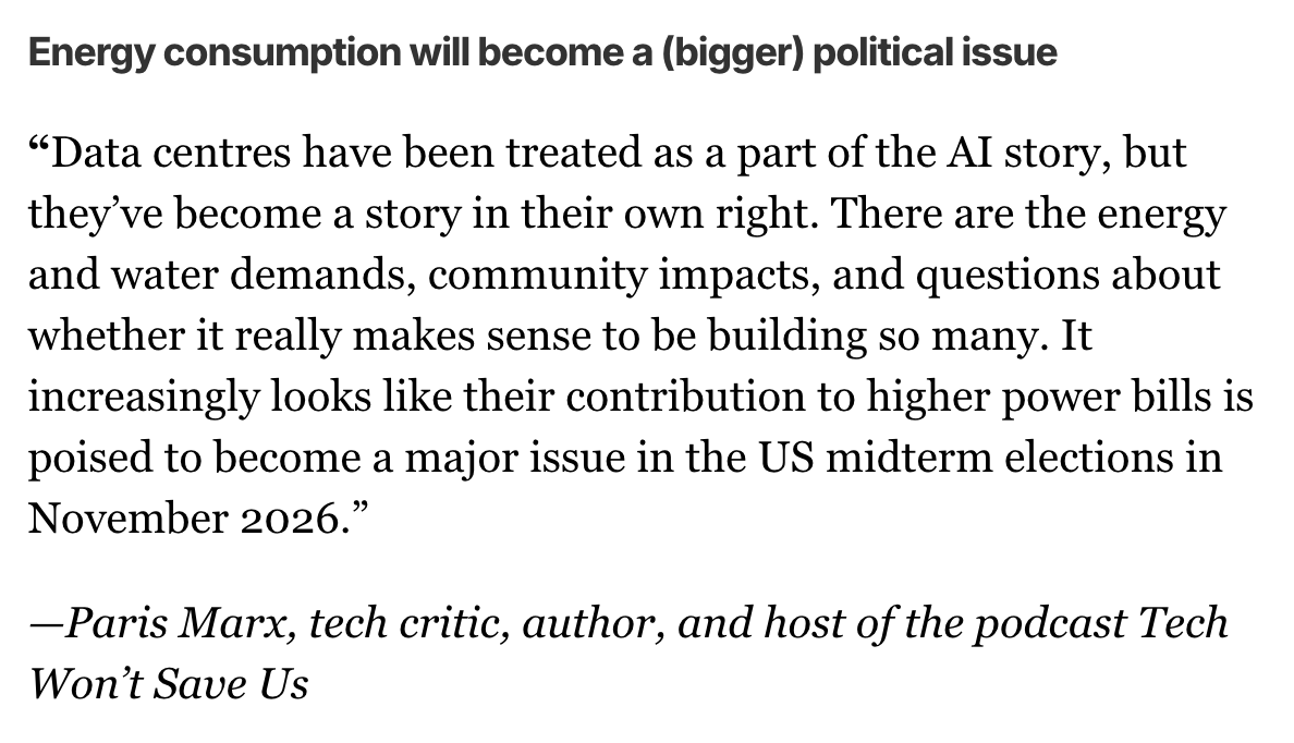 A quote from tech critic and author, Paris Marx, about how data centers are increasingly a tech story